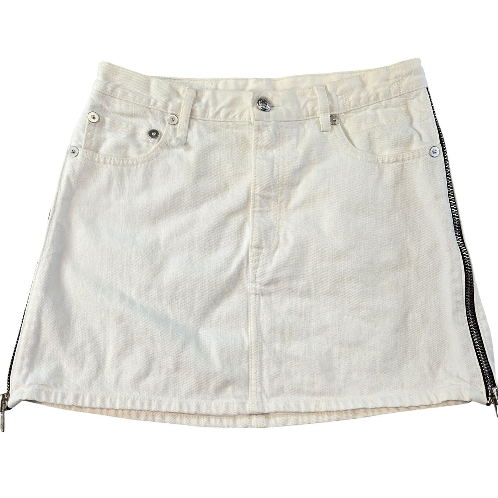 R13 Skirt Womens 28 White Zip Mini Denim Faux Leather‎ Pockets Side Zipper